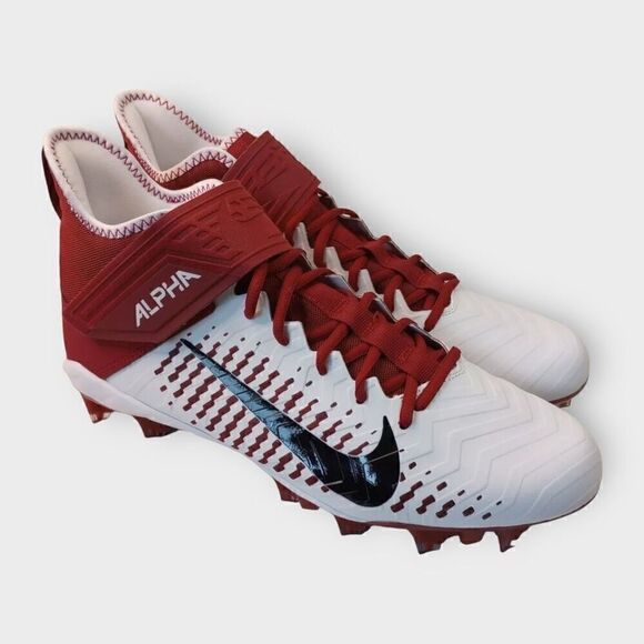 Nike Alpha Menace Pro 2 Mid Football Cleats White/Red BV3945-106 Mens size 14 - Picture 1 of 8